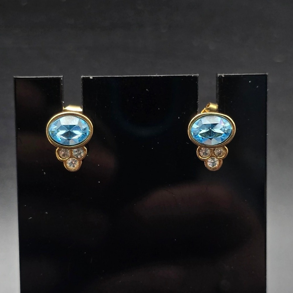 Avon 1990 Pastel Facets Earrings Blue Rhinestone Studs Vintage Jewelry